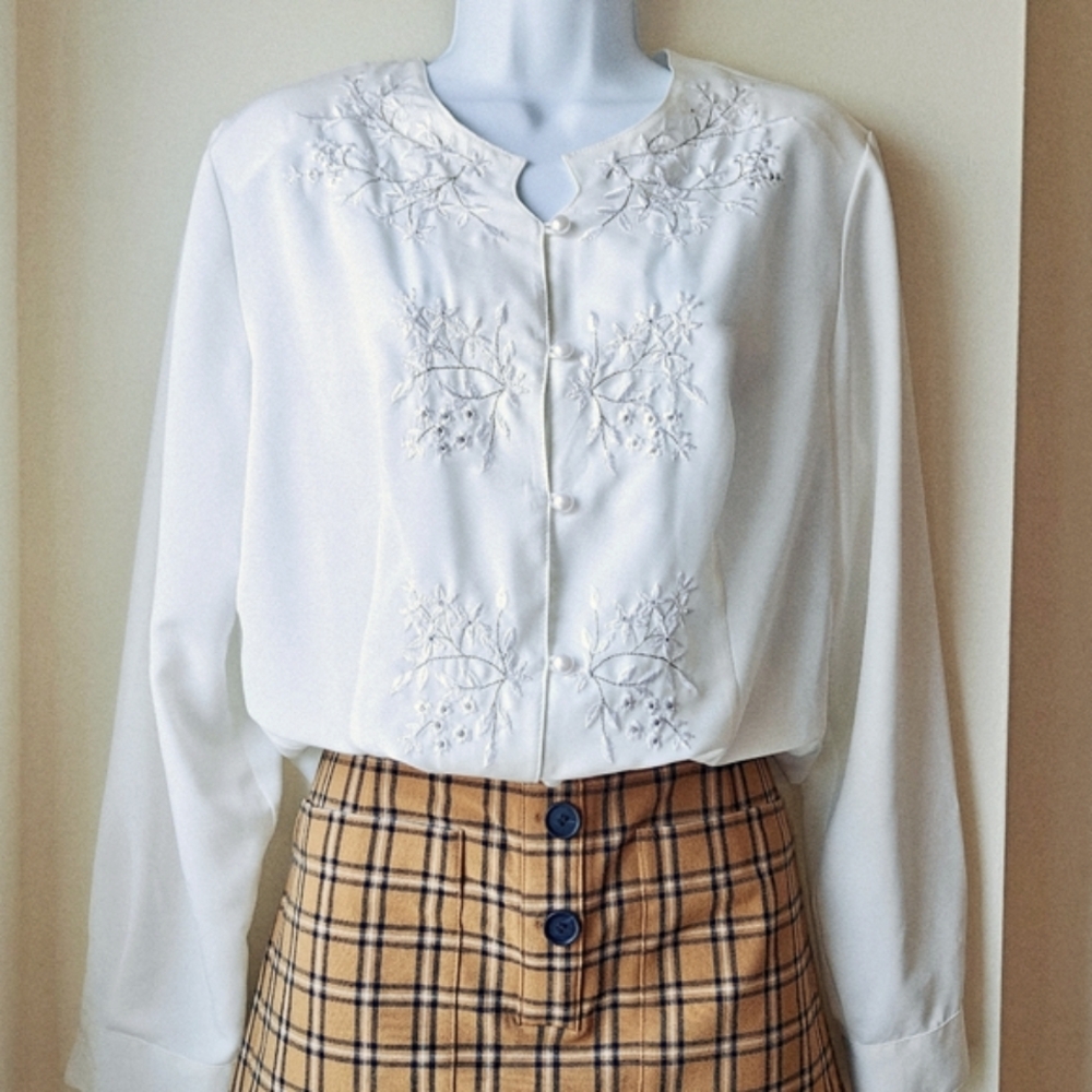 Vintage K.C. Studio White Embroidered Blouse